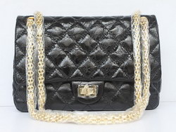 Chanel 2.55 Classic Quilted Flap Bag Black Cow Leather Gold Chain 35454